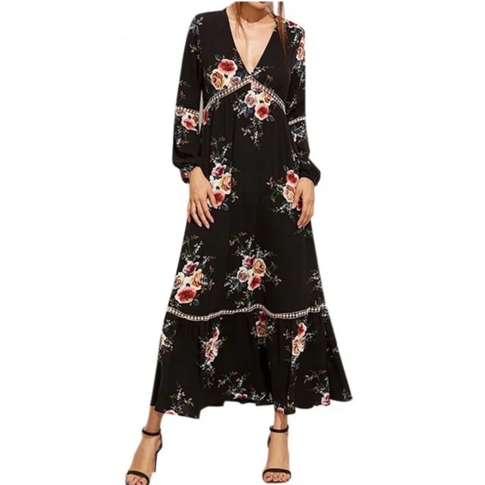 Uttam Boutique Floral Maxi Midi Dress with Bell Sleeves Size 6